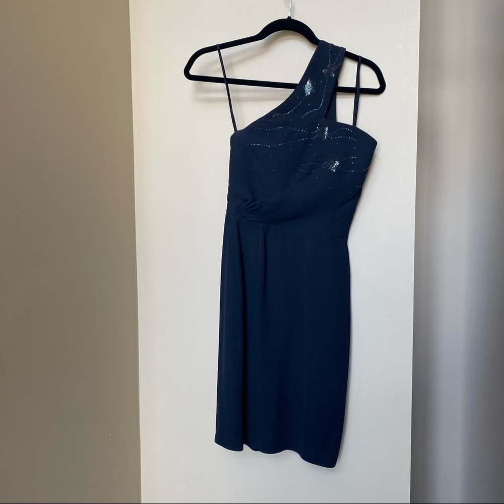 Armani Collezioni one shoulder cape dress